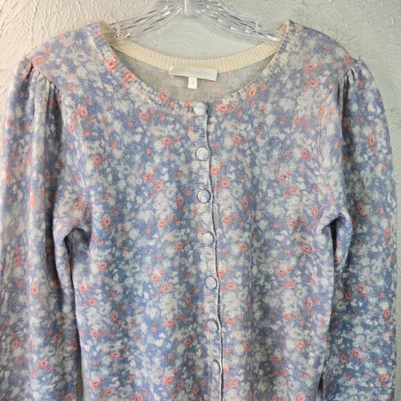 LoveShackFancy Simona Cardigan Sweater Wool Cashmere Blue Floral Cottagecore Top - Picture 10 of 15